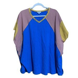 Umgee Womens Size Medium Multicolor Colorblock Waffle Knit Blouse Top